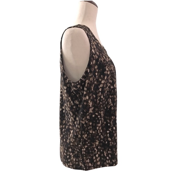 Kasper Sleeveless Blouse Medium Black Brown Cream Dot Print Round Neckline - Picture 4 of 6